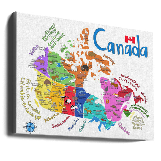 Wall art Illustrated Map of Canada with Animals by Carla Daly-36X24inches-Gallery Wrapped (Ready to Hang)