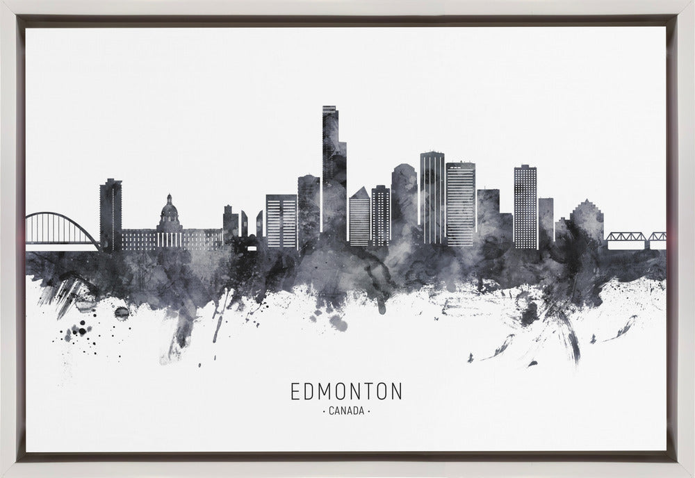 Wall art Edmonton Canada Skyline-36X24inches-In Black Floating Frame