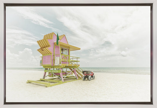 MIAMI BEACH Vintage Florida Flair Wall Artwork In Black Floating Frame