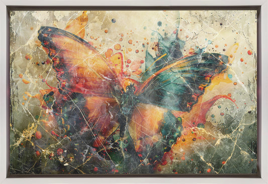 Butterfly Animal Vintage Art Illustration Wallart 04 Wall Artwork In Black Floating Frame