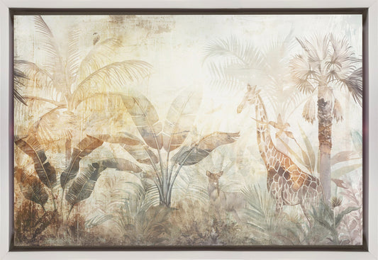 Jungle Leaves Art Illustration Wallart 06 Wall Artwork In Black Floating Frame