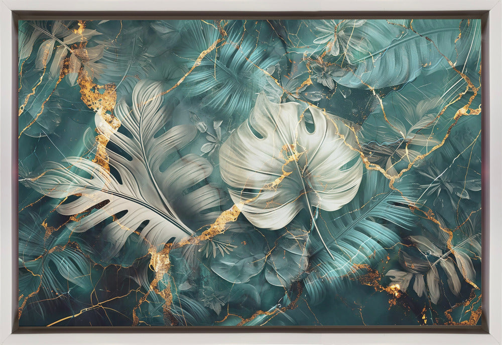 Artwork Jungle Leaves Art Illustration Wallart 2336X24inches- Black Frame