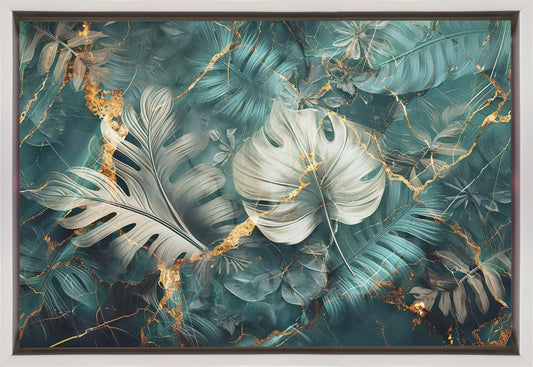 Artwork Jungle Leaves Art Illustration Wallart 2336X24inches- Black Frame