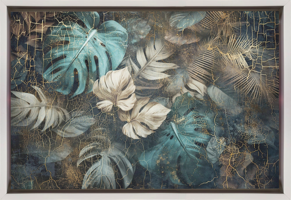 Artwork Jungle Leaves Art Illustration Wallart 2436X24inches- Black Frame