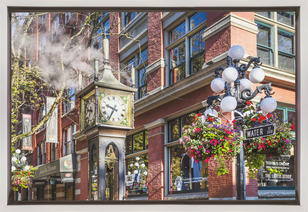 Wall art Historic Gastown Steam Clock in Vancouver-36X24inches-In Black Floating Frame