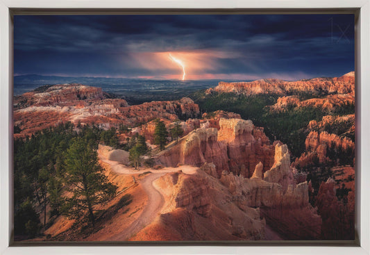 Lightning over Bryce Canyon Wall Artwork In Black Floating Frame