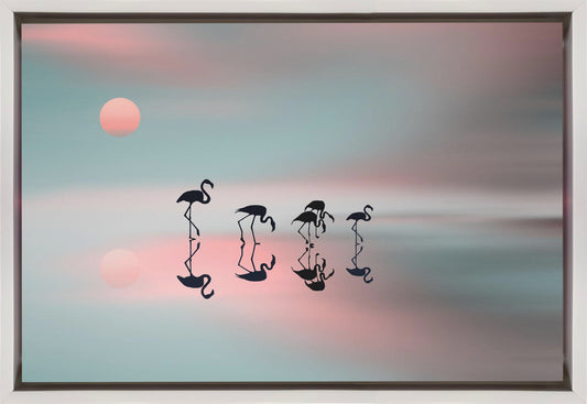 Family flamingos. Wall Artwork In Black Floating Frame