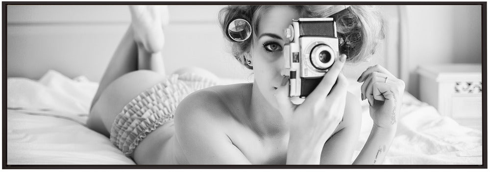 Artwork- A chick, a click, and a curl-36X24inches-In Black Floating Frame