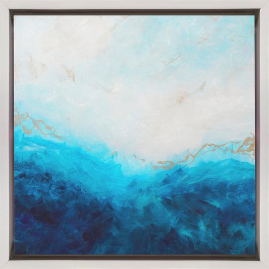 Blue Sea, golden Sunlight 1 Abstract Wall Artwork In Black Floating Frame