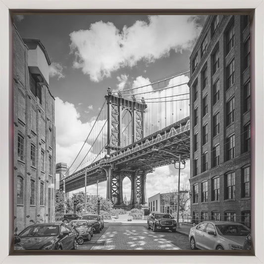 NYC Manhattan Bridge Wall Artwork In Black Floating Frame
