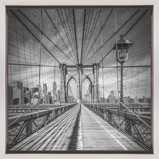 NYC Brooklyn Bridge Wall Artwork In Black Floating Frame