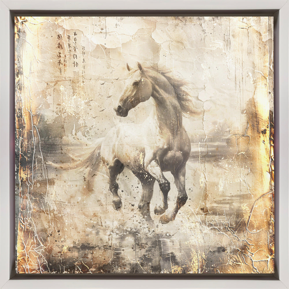 Sample white horses with dusty effect and white frame