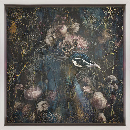 Peacock Animal Vintage Art Illustration Wallart 2 Wall Artwork In Black Floating Frame