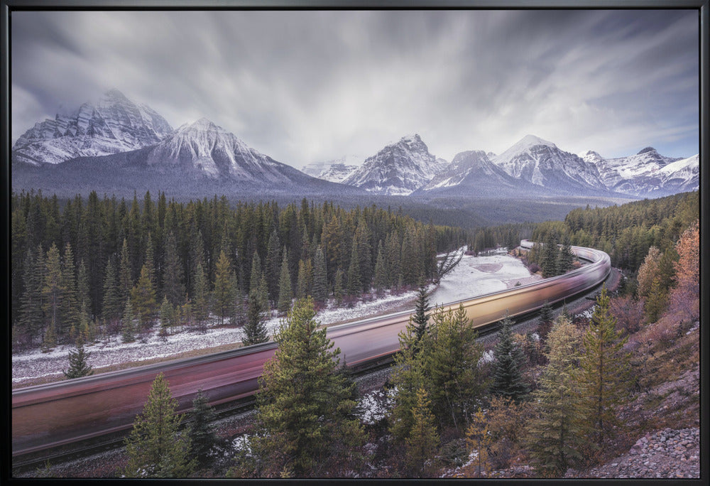 Wall art Fast train-36X24inches-In White Floating Frame