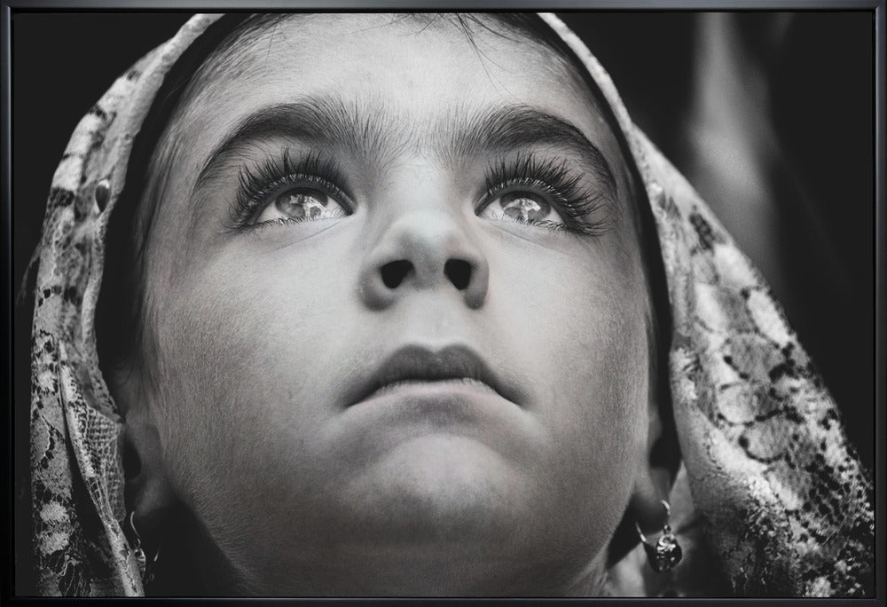 Artwork- Girl with Sardinian traditional veil-20X16inches-In White Floating Frame