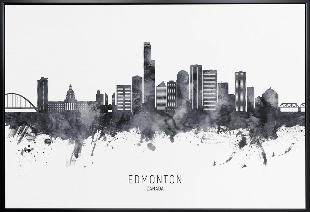 Wall art Edmonton Canada Skyline-36X24inches-In White Floating Frame