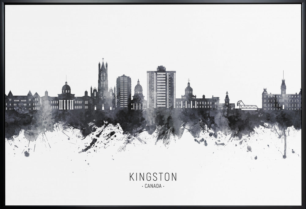 Wall art Kingston Canada Skyline-36X24inches-In White Floating Frame