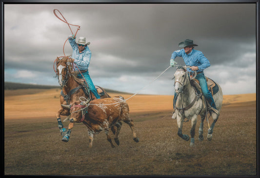 Team Roping Wall Artwork In Black Floating Frame