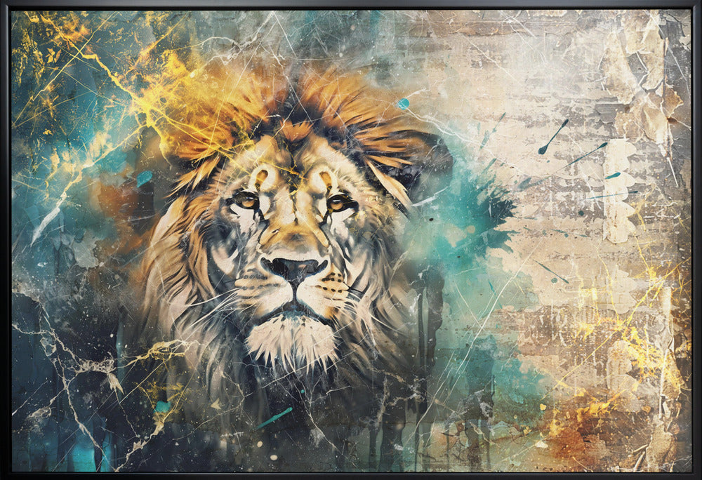 Artwork Lion Animal Vintage Art Illustration Wallart 0636X24inches- White Frame