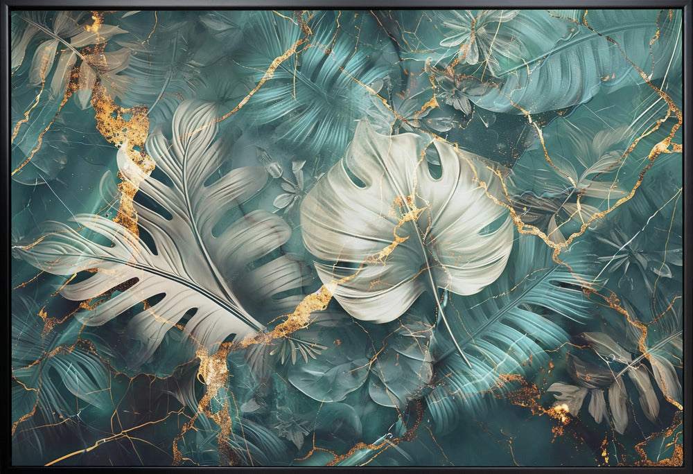 Artwork Jungle Leaves Art Illustration Wallart 2436X24inches- White Frame