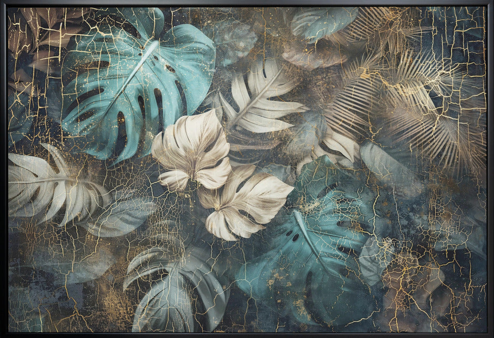 Artwork Jungle Leaves Art Illustration Wallart 2536X24inches- White Frame