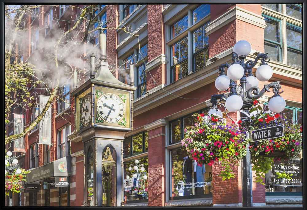 Wall art Historic Gastown Steam Clock in Vancouver-36X24inches-In White Floating Frame