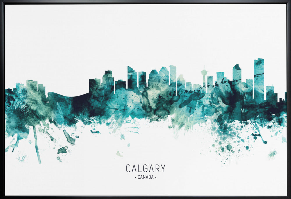 Wall art Calgary Canada Skyline-36X24inches-In White Floating Frame