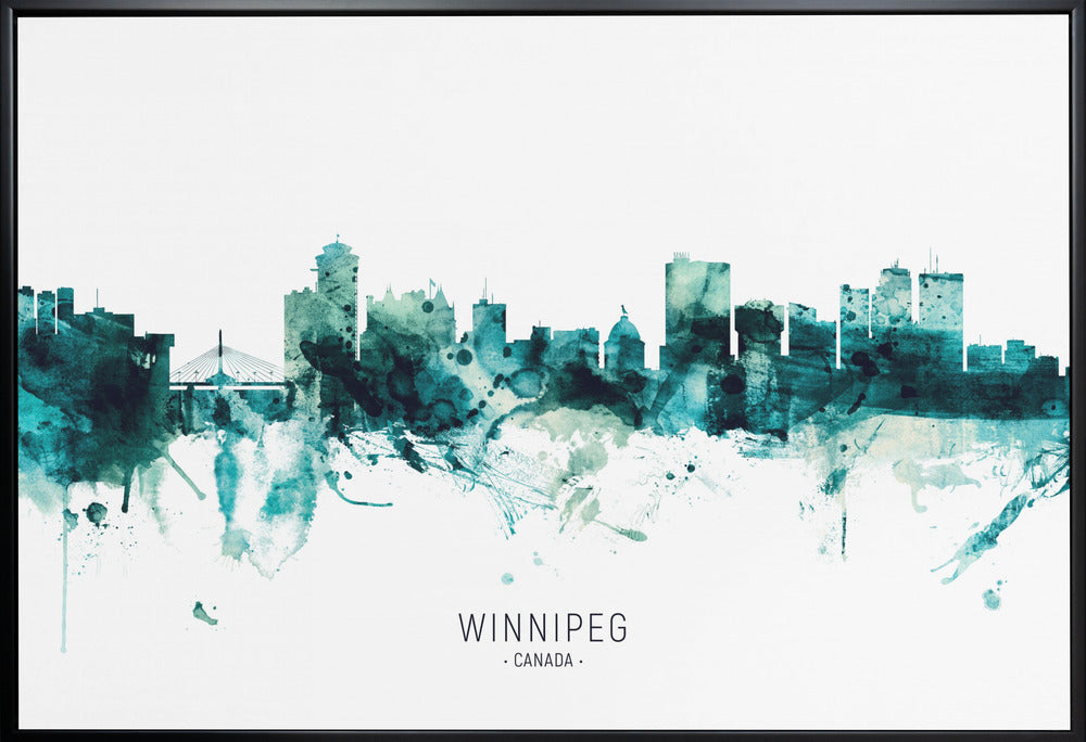 Wall art Winnipeg Canada Skyline-36X24inches-In White Floating Frame