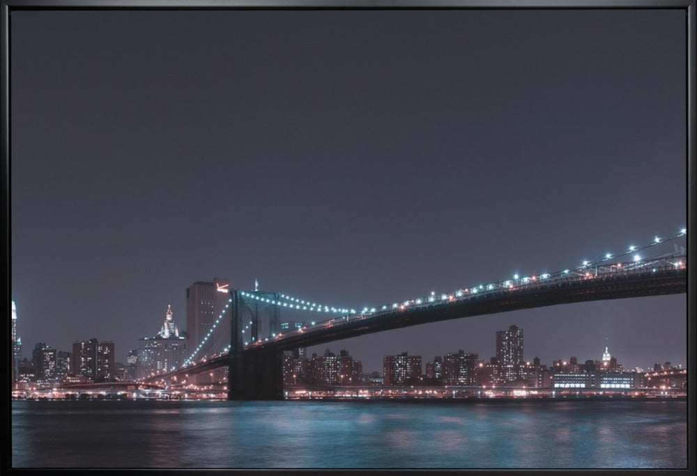 Artwork Manhattan Skyline and Brooklyn Bridge36X24inches- White Frame