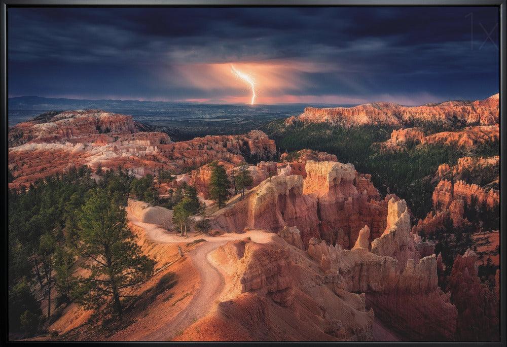 Lightning over Bryce Canyon Wall Artwork In White Floating Frame