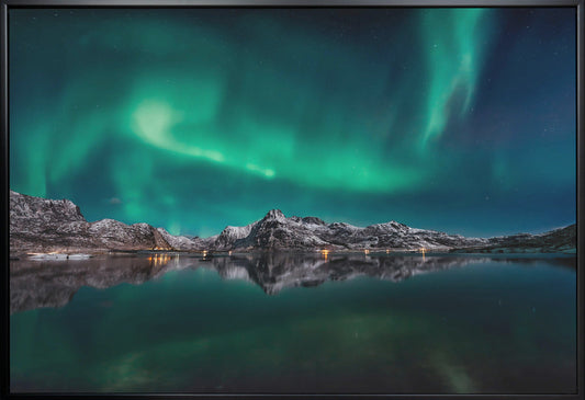 Lofoten Aurora Reflection Wall Artwork In Black Floating Frame