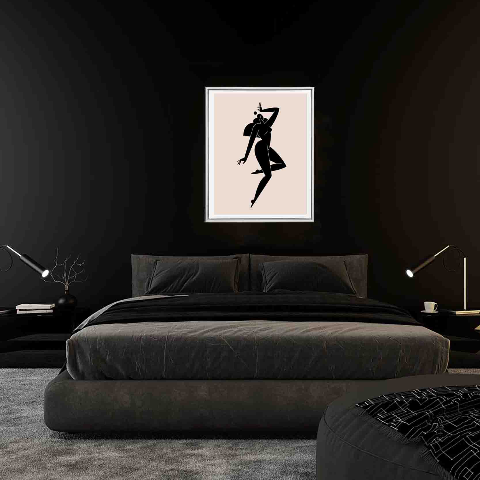 sample female silhouette artwork over bed