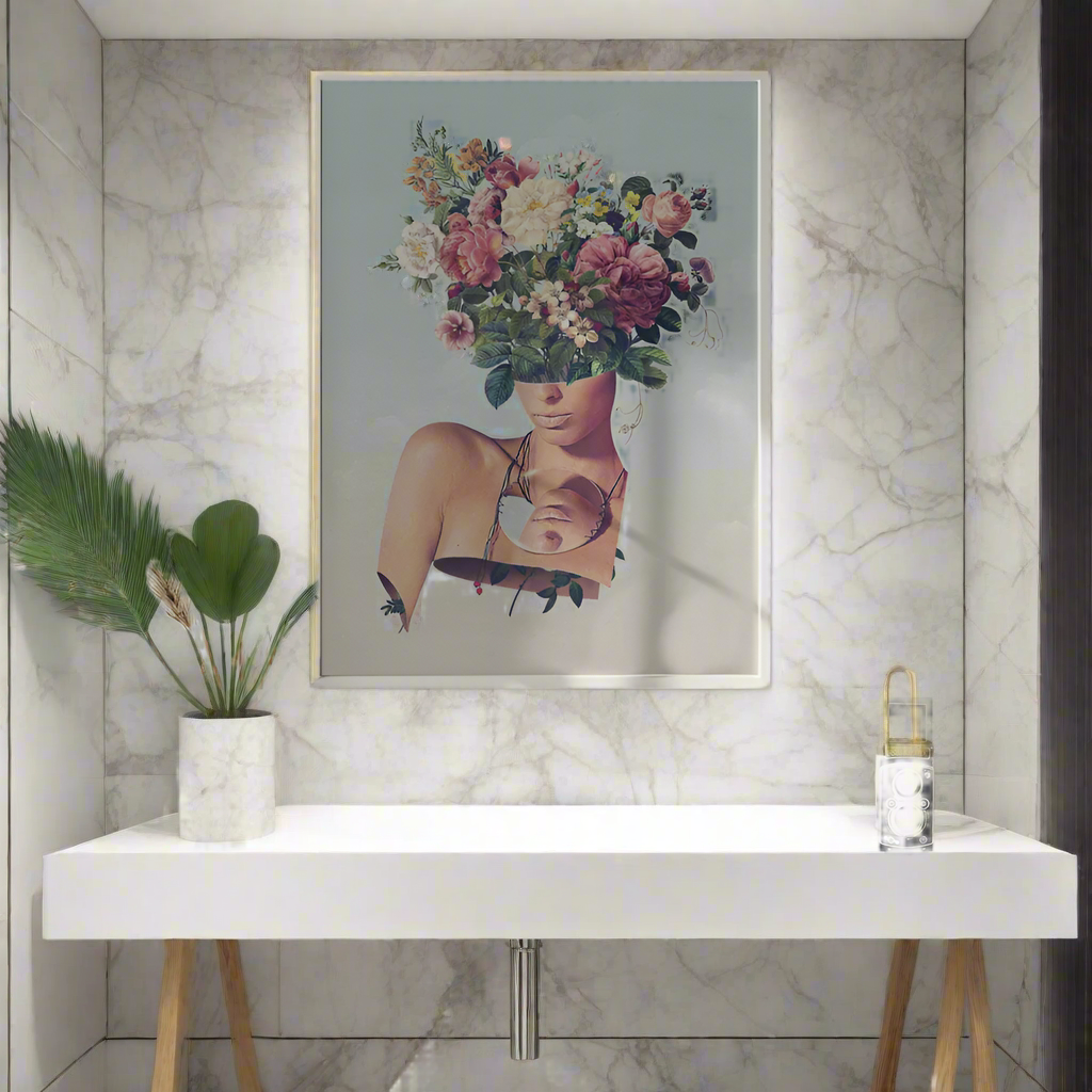 sample  decor powder room wall art bouquet flower head