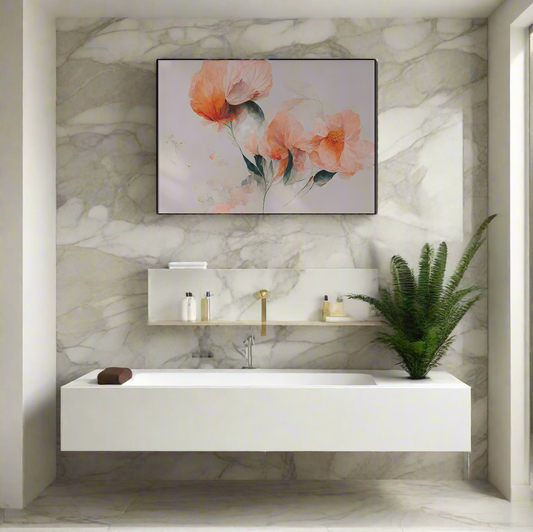 Filigree Coral Flowers Wall Artwork In Black Floating Frame