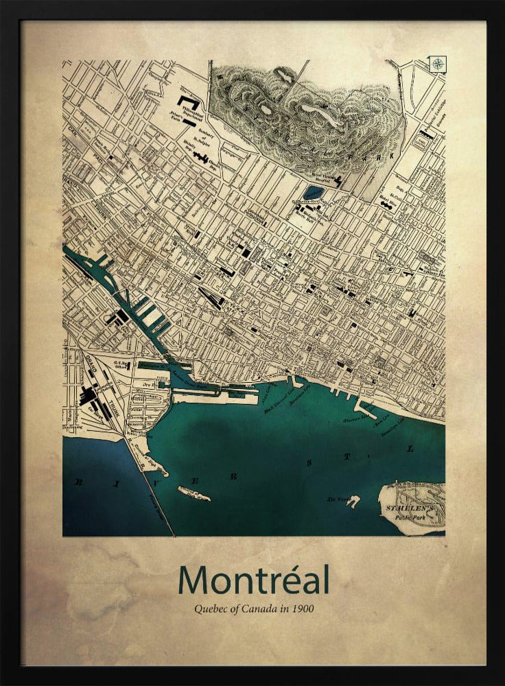 Wall art Montreal map-24X36inches-In White Floating Frame