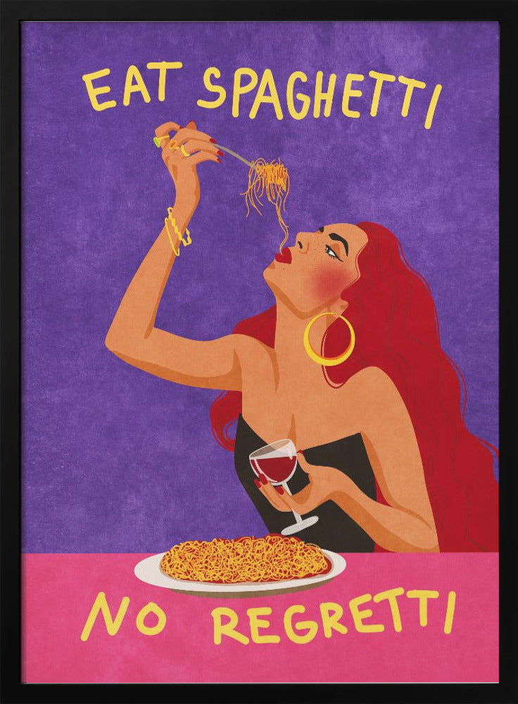 Eat spaghetti no regretti Wall Artwork In White Floating Frame
