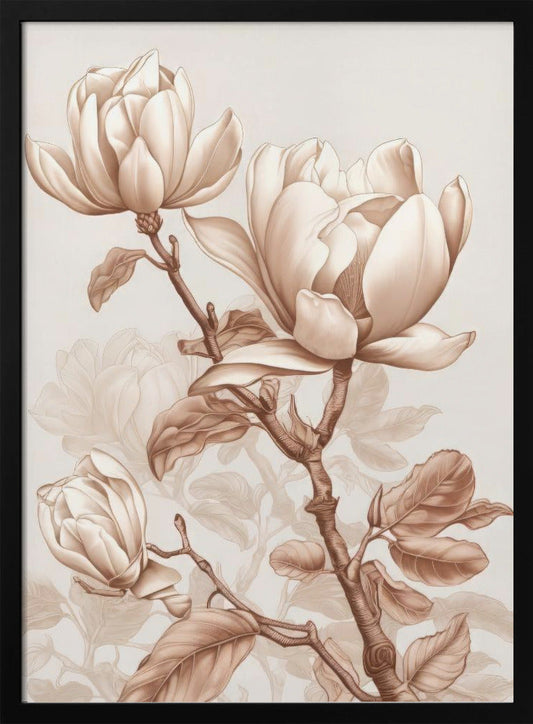 Beige Flowers 3 Wall Artwork In Black Floating Frame