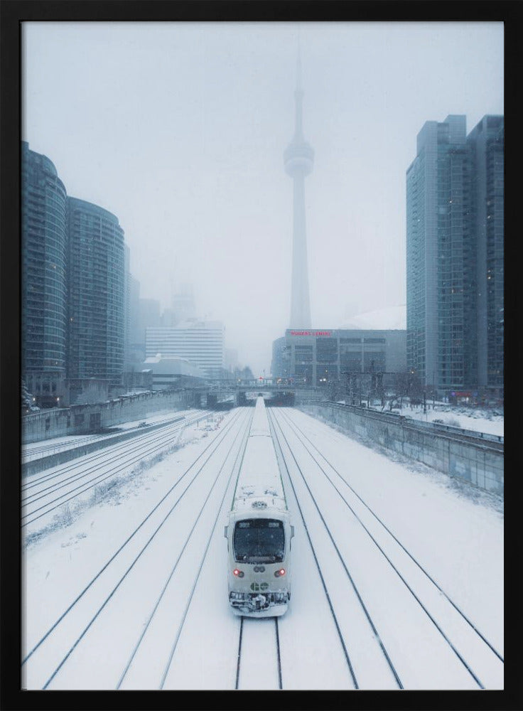 Train and Storm Wall Artwork In Black Floating Frame