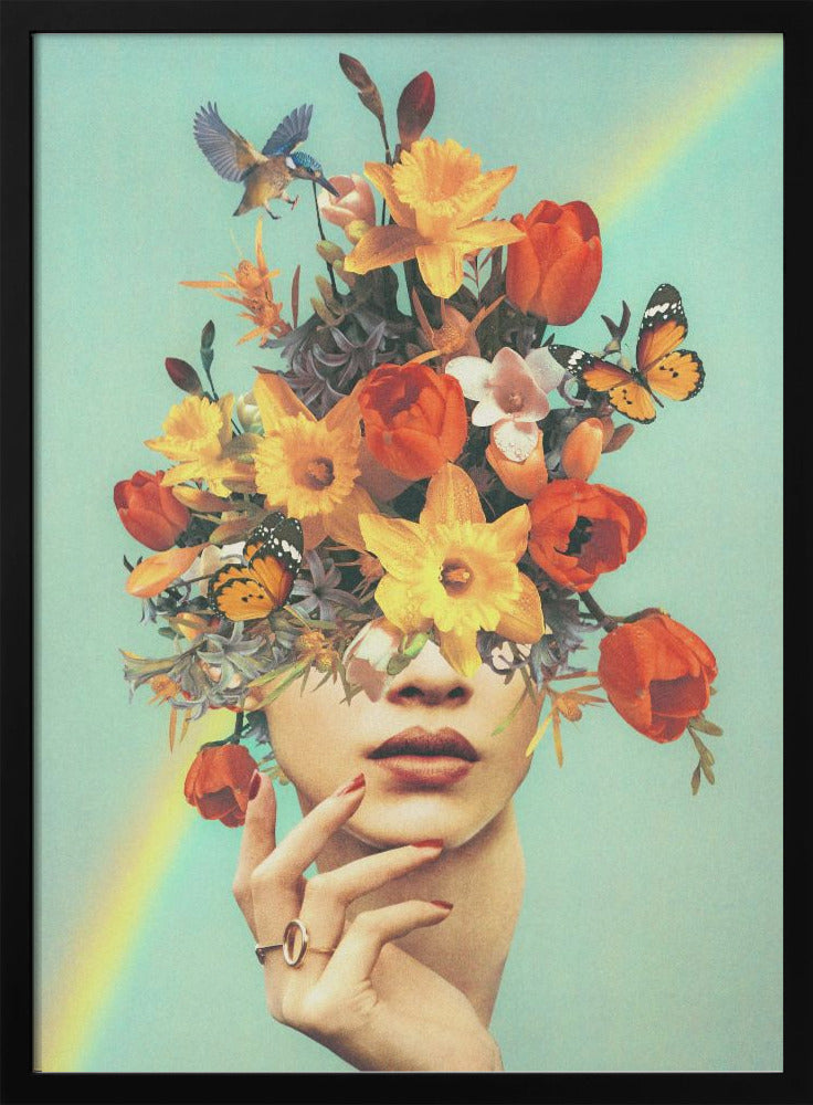Wall art Baby's in bloom - Rainbow, flowers, birds & butterflies