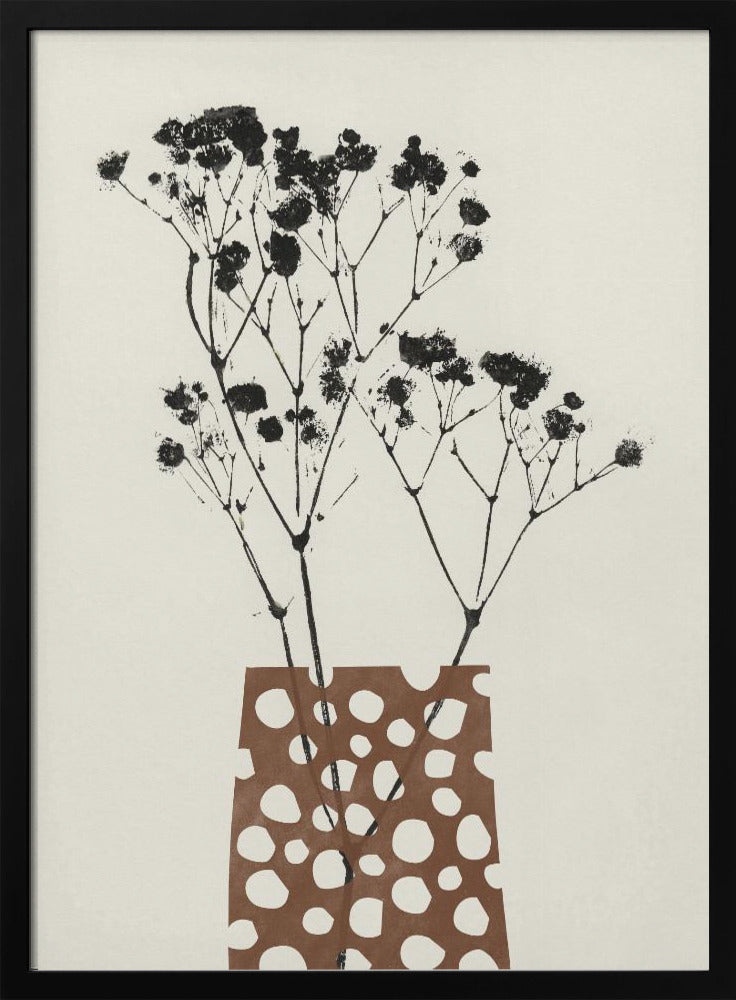 Artwork- Gypsophila In a Brown Vase-16X20inches-In White Floating Frame
