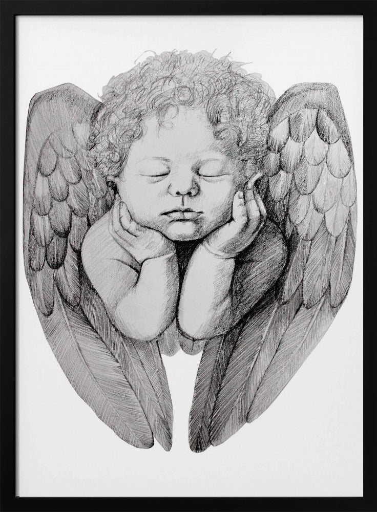canvas prints Sleeping Cherub With Curly Hair24X36inches- White Frame