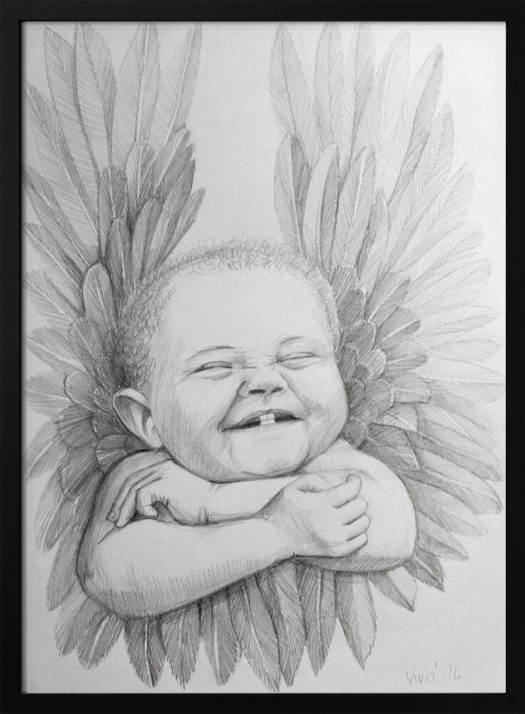 canvas prints Joyful Baby With Angelic Wings24X36inches- White Frame