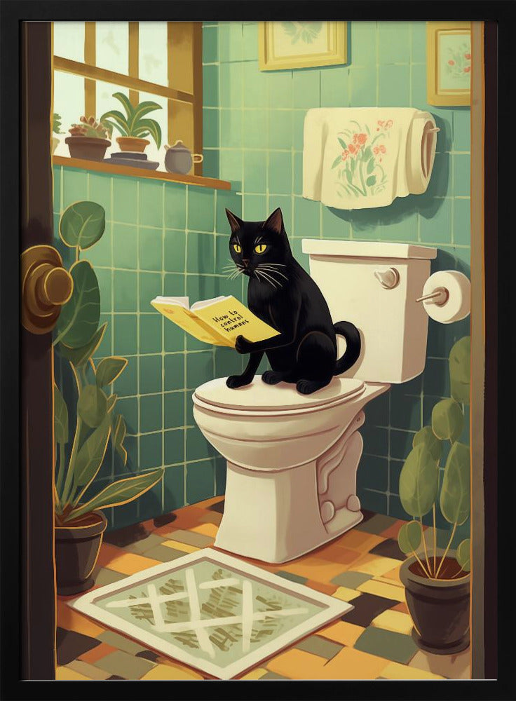 canvas prints Toilet Cat24X36inches- White Frame