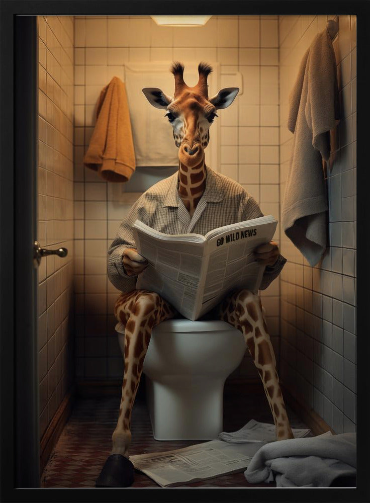 canvas prints Giraffe In the Toilet24X36inches- White Frame