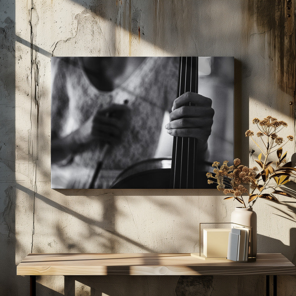 Artwork- break for the cello-36X24inches-In White Floating Frame