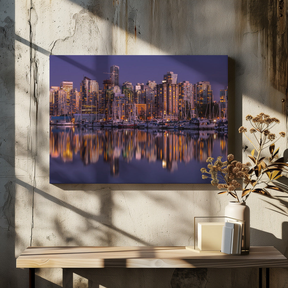 Wall art Glowing Vancouver-48X36inches-In Black Floating Frame