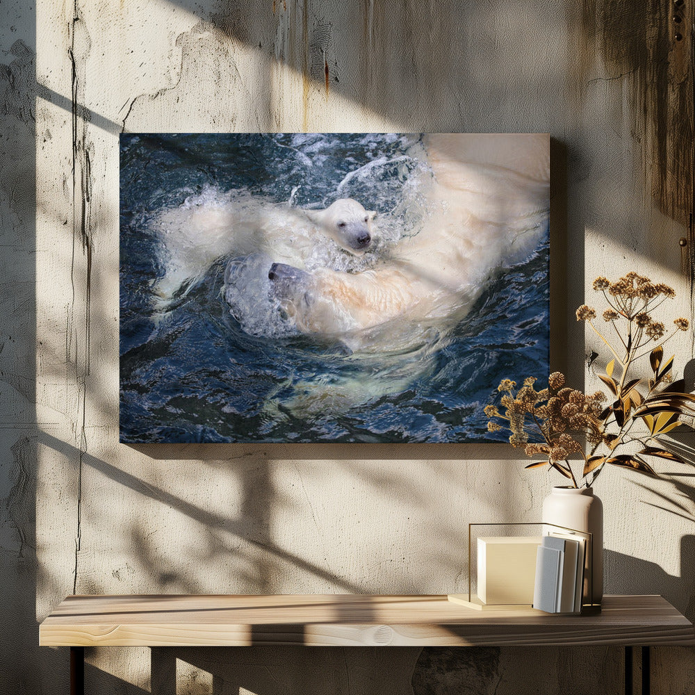 Artwork HER CUTENESS, swimming with mum48X36inches- Black Frame