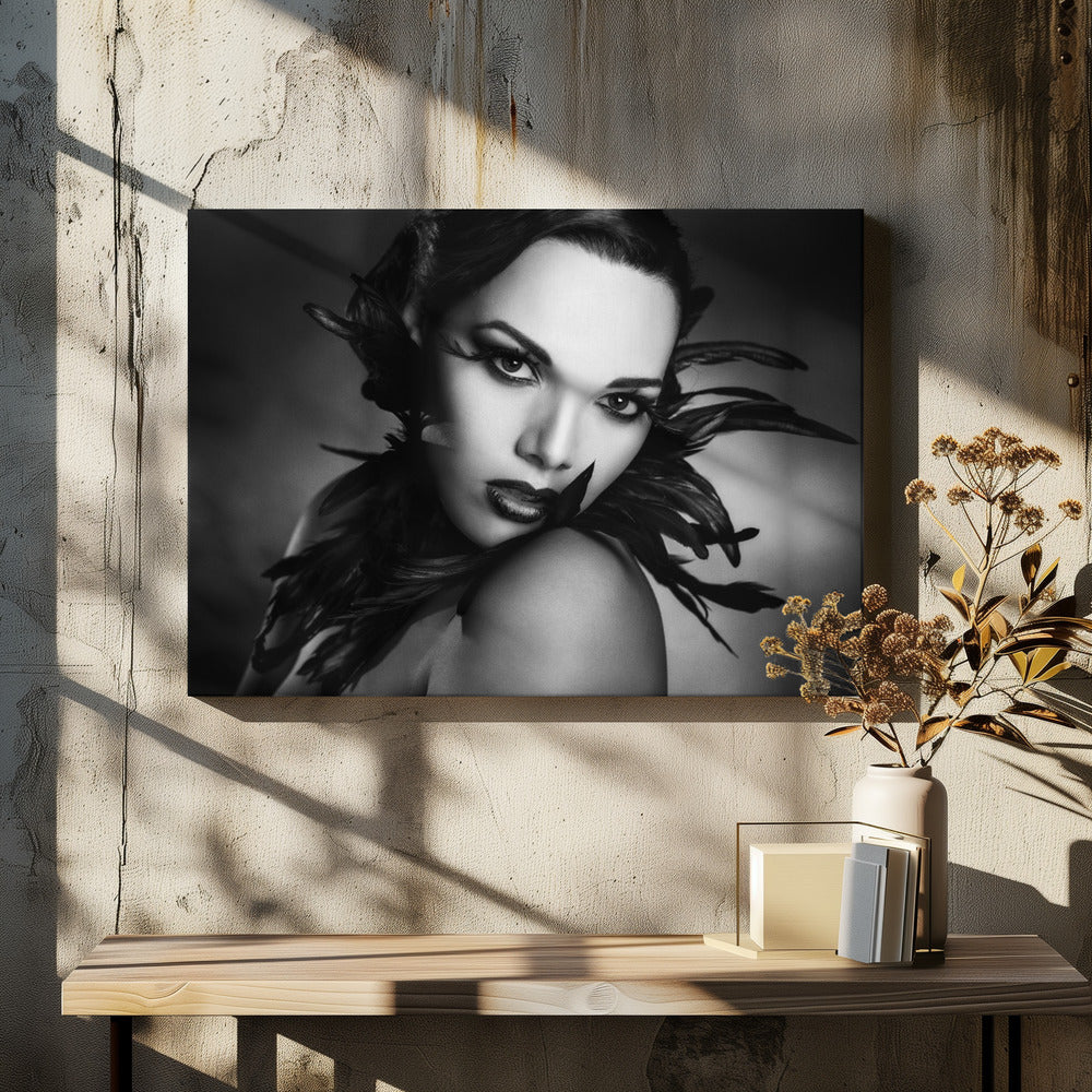 Artwork- The black feathers-36X24inches-In White Floating Frame