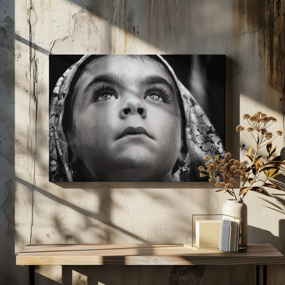 Artwork- Girl with Sardinian traditional veil-36X24inches-In White Floating Frame