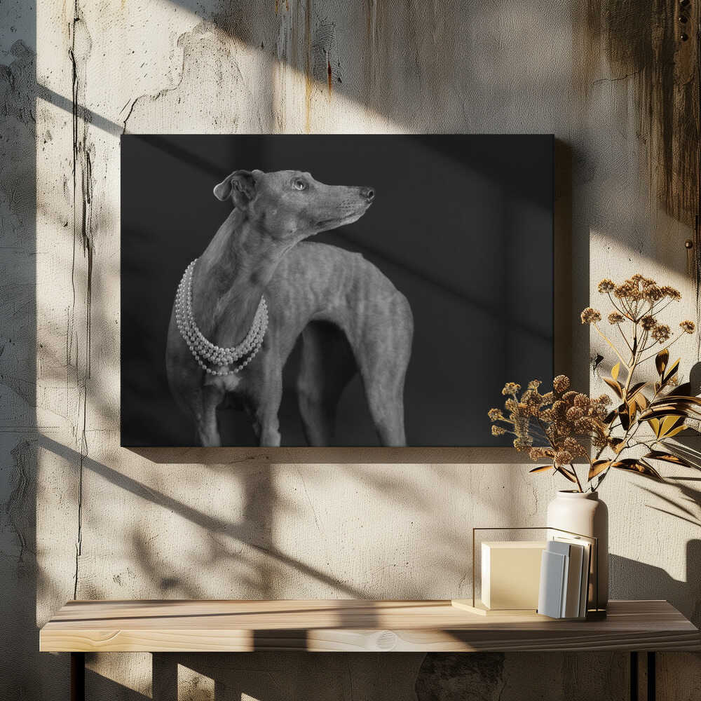 Wall art Whippet girl with the pearl necklace